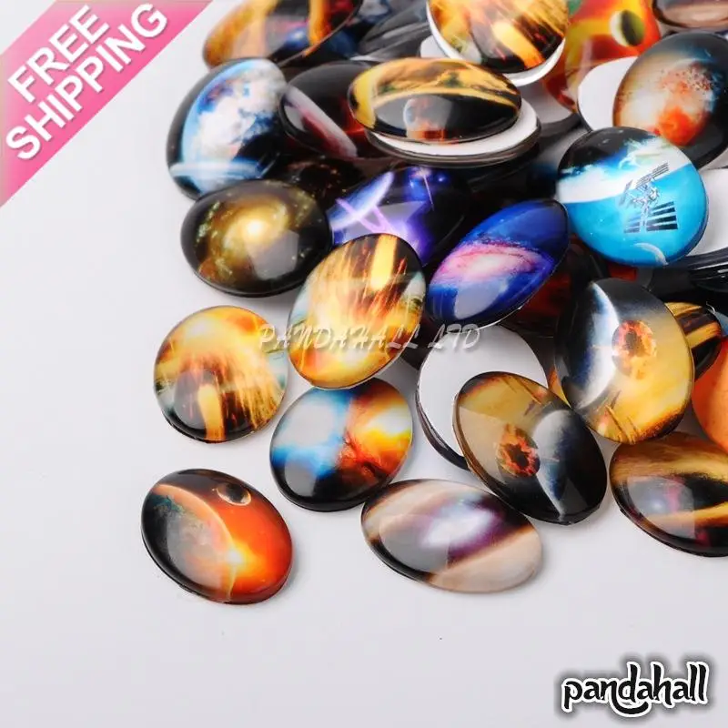 Овальные Кабошоны с принтом неба смешанные цвета 25x18x6 мм|oval cabochon|oval glass cabochonglass