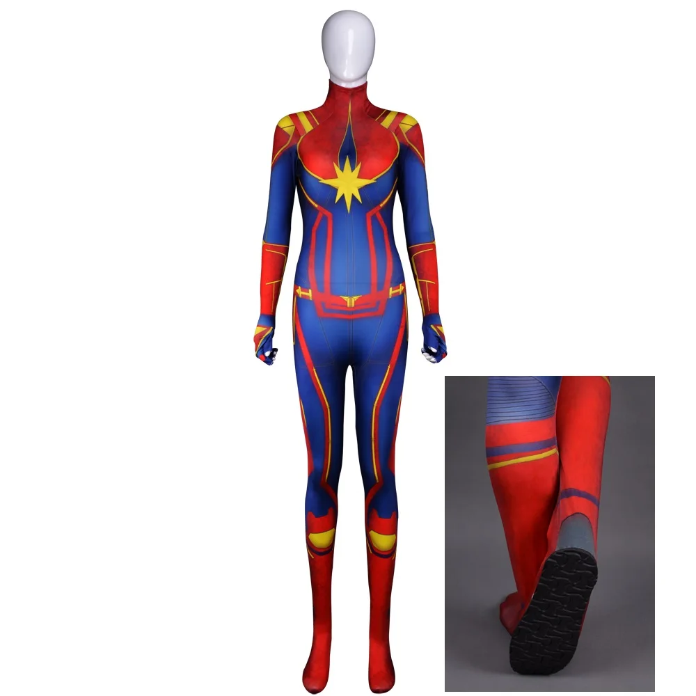 Женский комбинезон Coshome Captain Marvel красный и синий из лайкры для Хэллоуина