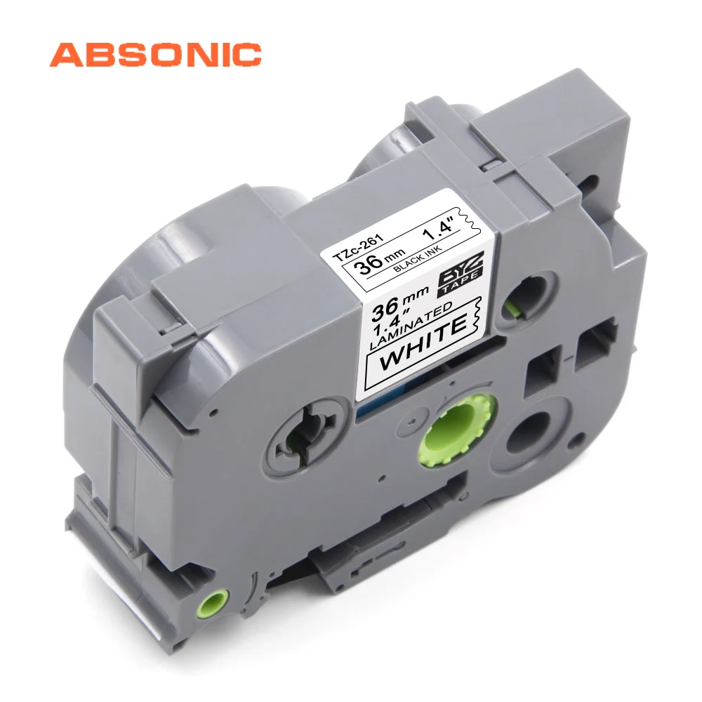Absoonic TZ TZe 261 36 мм ламинированная этикетка лента черного и белого цвета совместимая