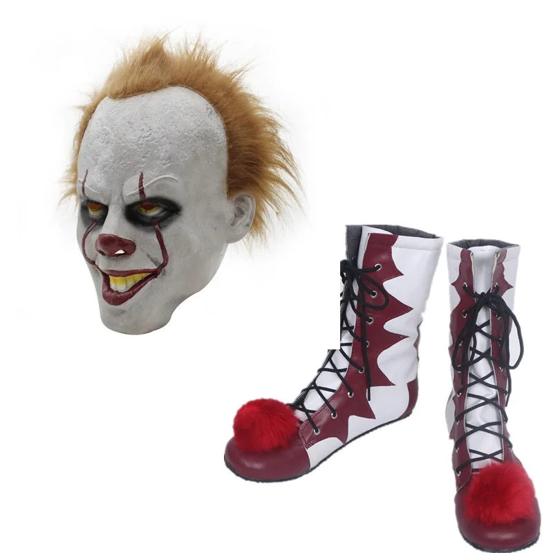 Mask1 and Shoes Лидер продаж, обувь для косплея Stephen King's It Pennywise 2, устрашающая маска клоунские сапоги на заказ, рождественские аксессуары на Хэллоуин - Цвет: Mask1 and Shoes
