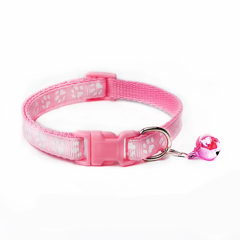 Pink Хит, ошейник-колокольчик для домашних животных, милый ошейник с отпечатком ноги, регулируемый ошейник для домашних животных, нейлоновый ошейник для кошек и собак - Цвет: Pink