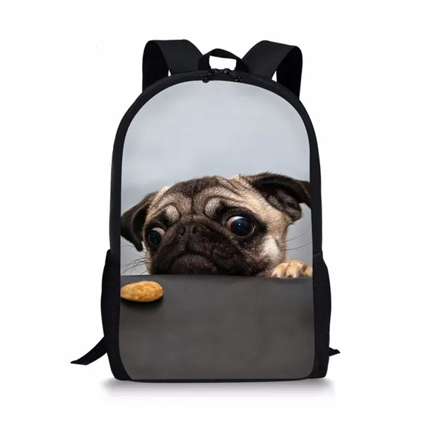 Школьная сумка THIKIN Grey Pug Dog с принтом милый портфель для начальных мальчиков и