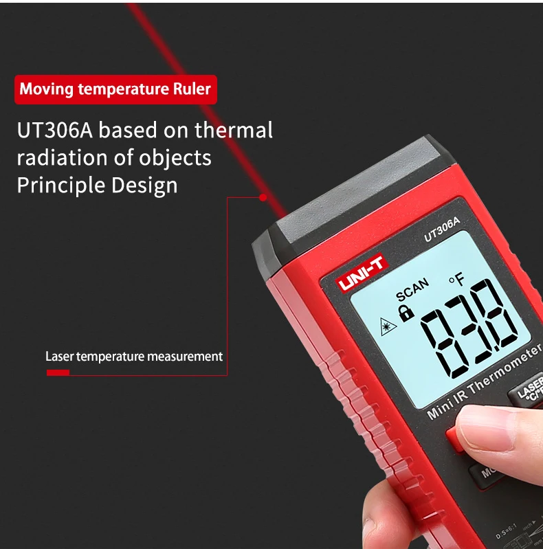 UNI-T UT306A бесконтактный инфракрасный Мини ИК термометр Лазерный цифровой термометр ЖК-дисплей Промышленный измеритель температуры