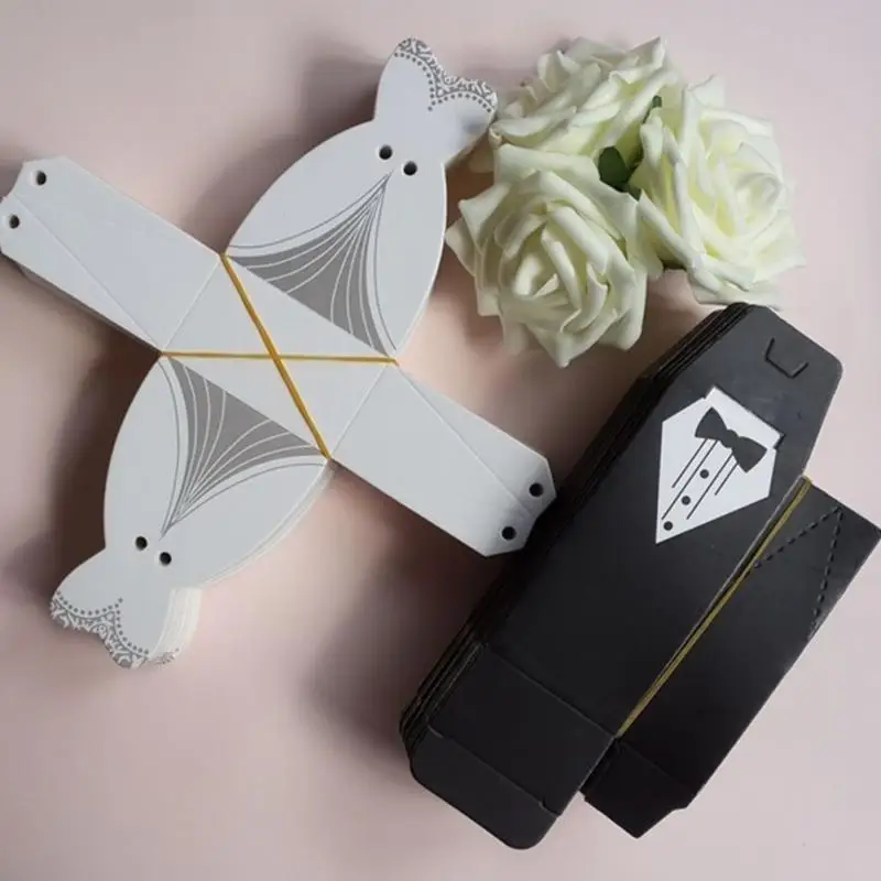 100 шт. свадебные подарочные Чехлы смокинг для жениха платье ленточка на подарки