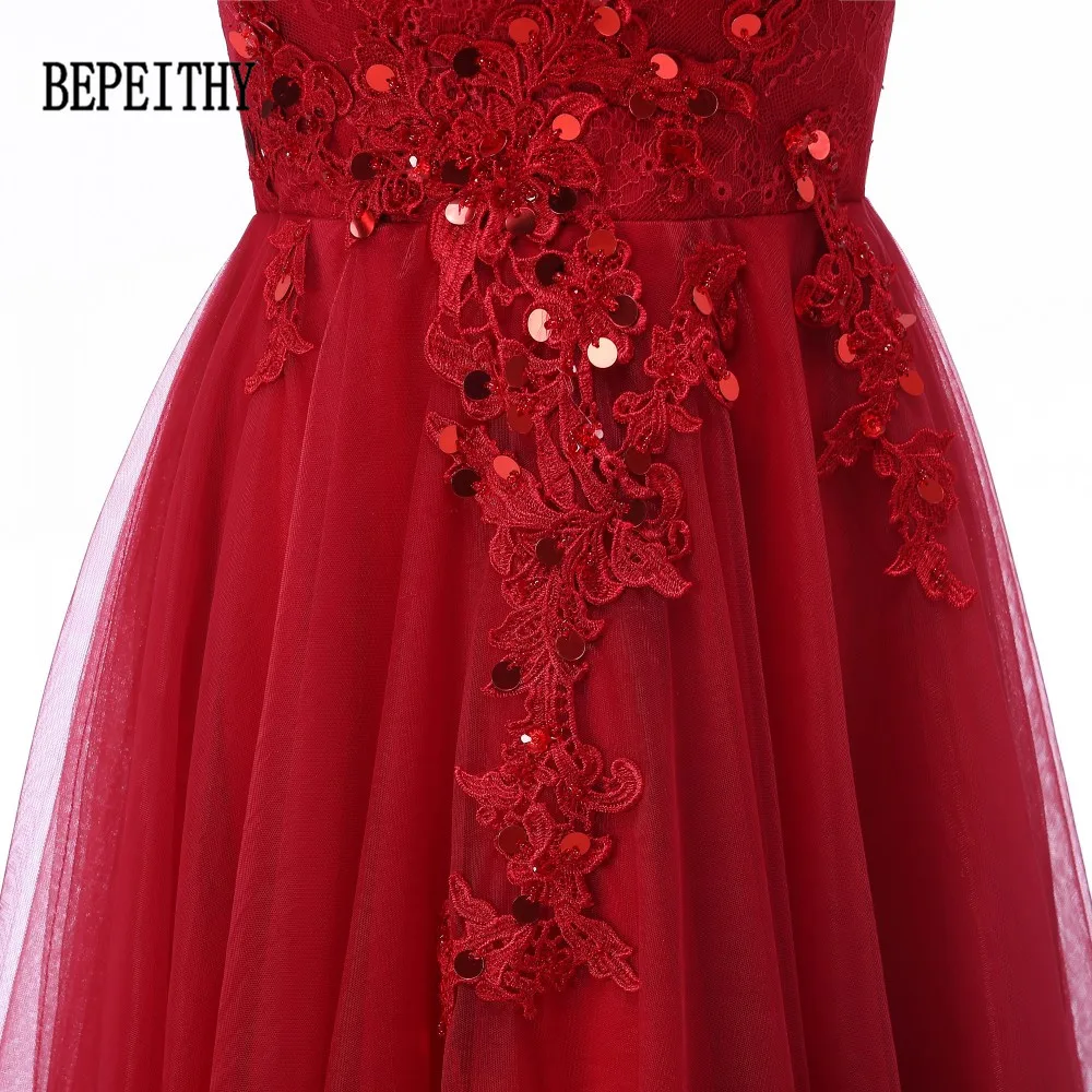 BEPEITHY Vestidos De Festa New Arrival Scoop Lace Appliques Long Red Evening Dress Romantic Formal Dresses 2022 Custom Made | Свадьбы и