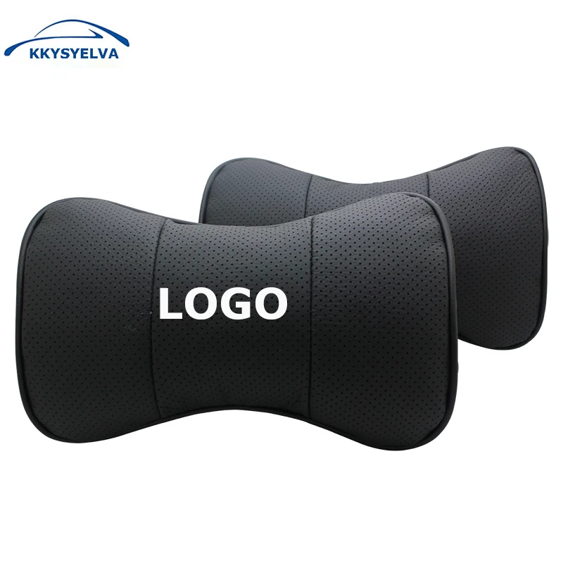 

2pcs Genuine Leather Car Pillows Headrest Neck Rest Cushion Support Seat Accessories Auto Black Safety Pillow Universal Decor