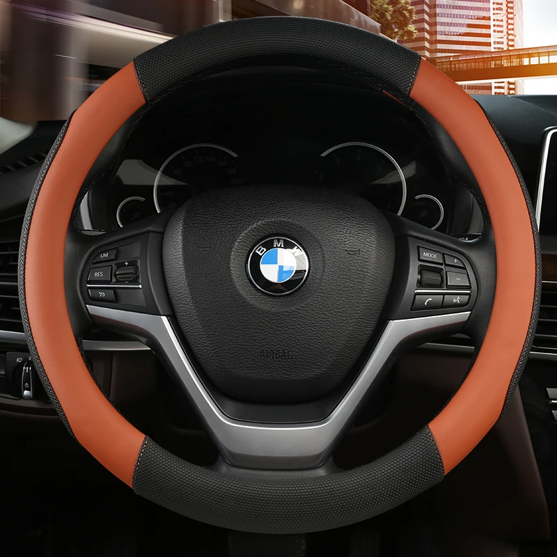 

38CM Car Steering Wheel Cover Anti slip Leather Cars Wheels Covers Breathable Hand Stitching Steering-Wheel Car-stying Universal