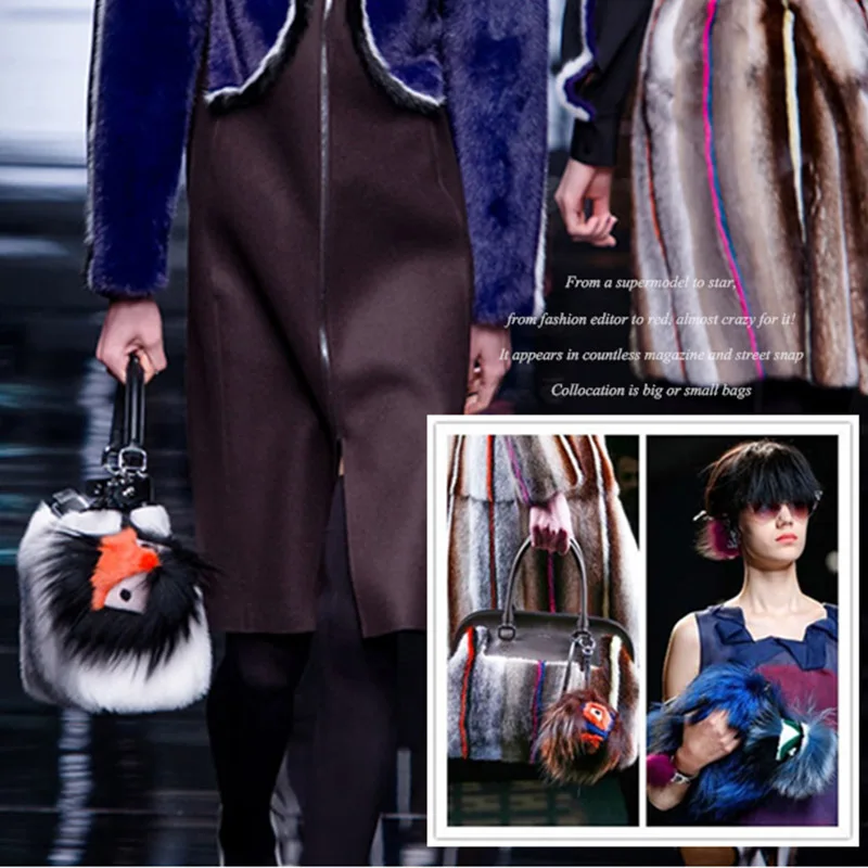 С коробкой и тега черный кожаный бумажник реального енота Pom собака мех монстр