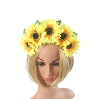 sugarbay large sunflower hairband bohemian gradient festival wreath stretch headband yellow flower crown floral sea party hoop