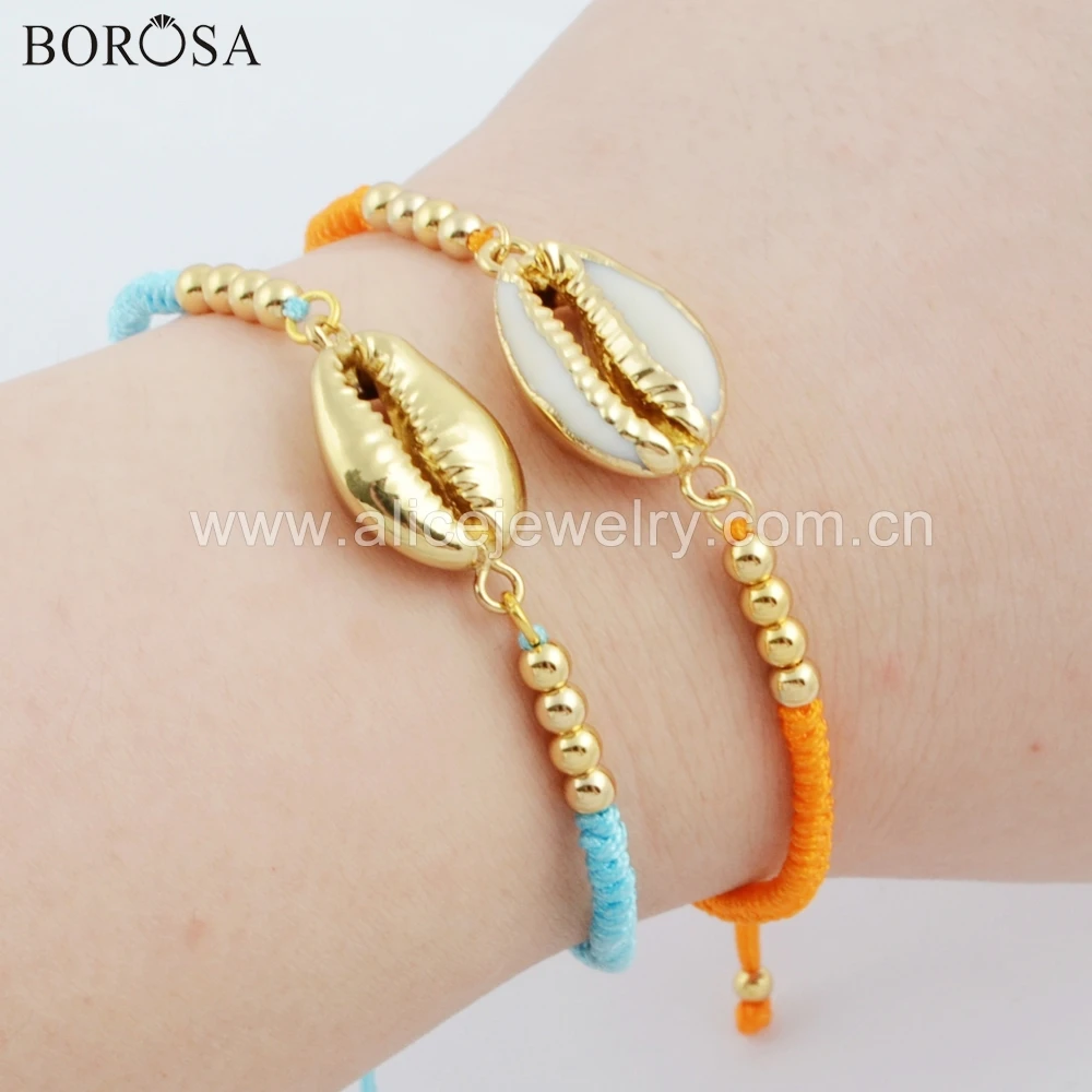 BOROSA 5 шт. модный натуральный Каури корпус Радуга плетение регулируемый браслет из