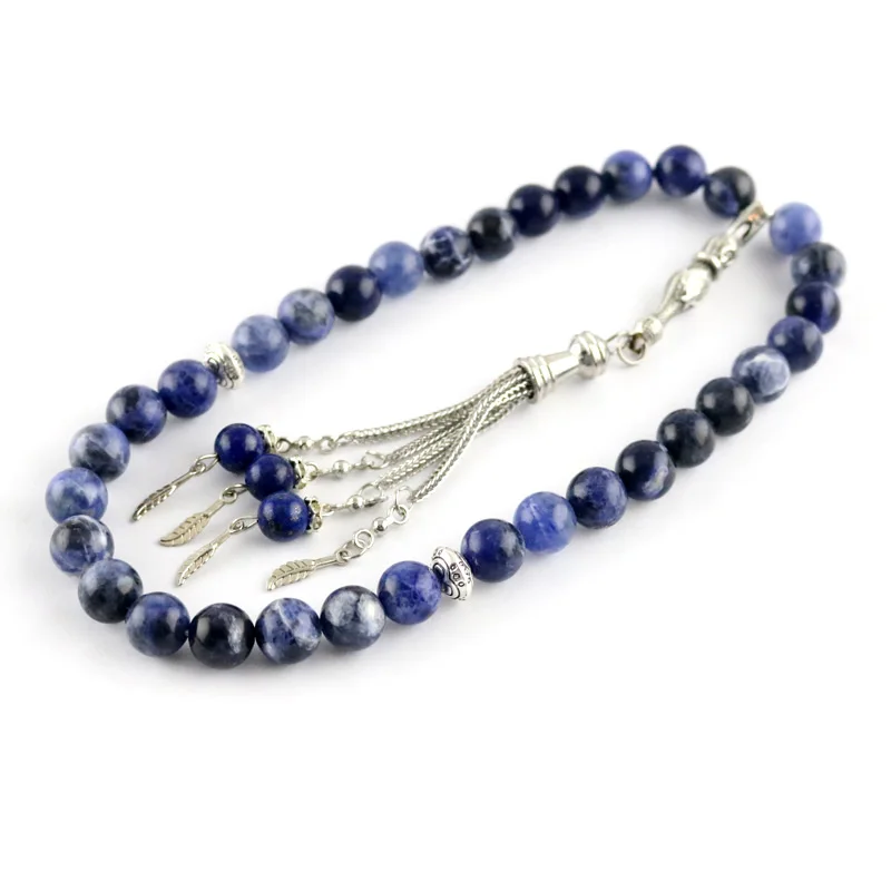 Оригинальный агат мусульманские четки Tasbih круглые декоративные бусины 33 Синие