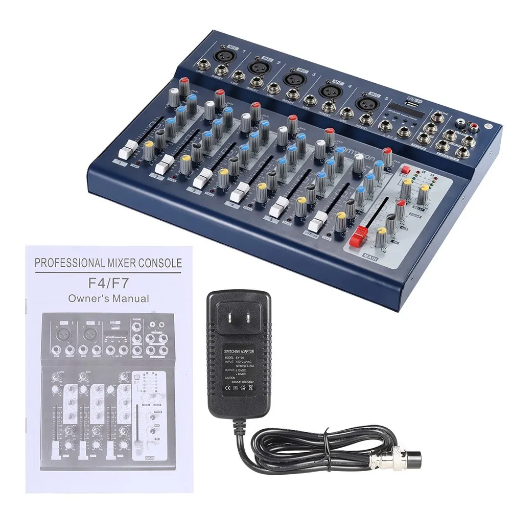 Ammoon мини Портативный микшер с USB DJ микшерная консоль MP3 Jack 7 канал 48V усилитель