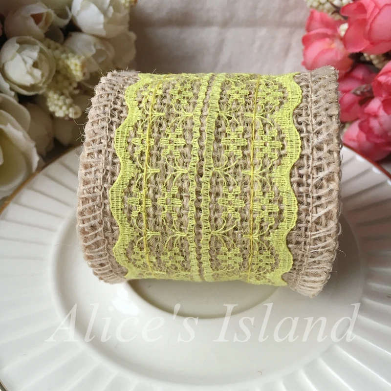 2 метра/рулон джутовая Мешковина гессианская лента с желтым кружевом деревенский