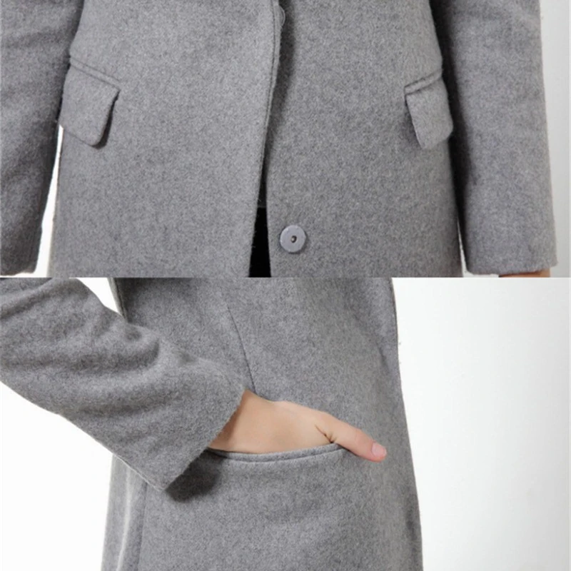 

Womens Wool Coats European Style High Quality Autumn Winter Jackets Slim Woolen Cardigan Gray Jacket Elegant Blend