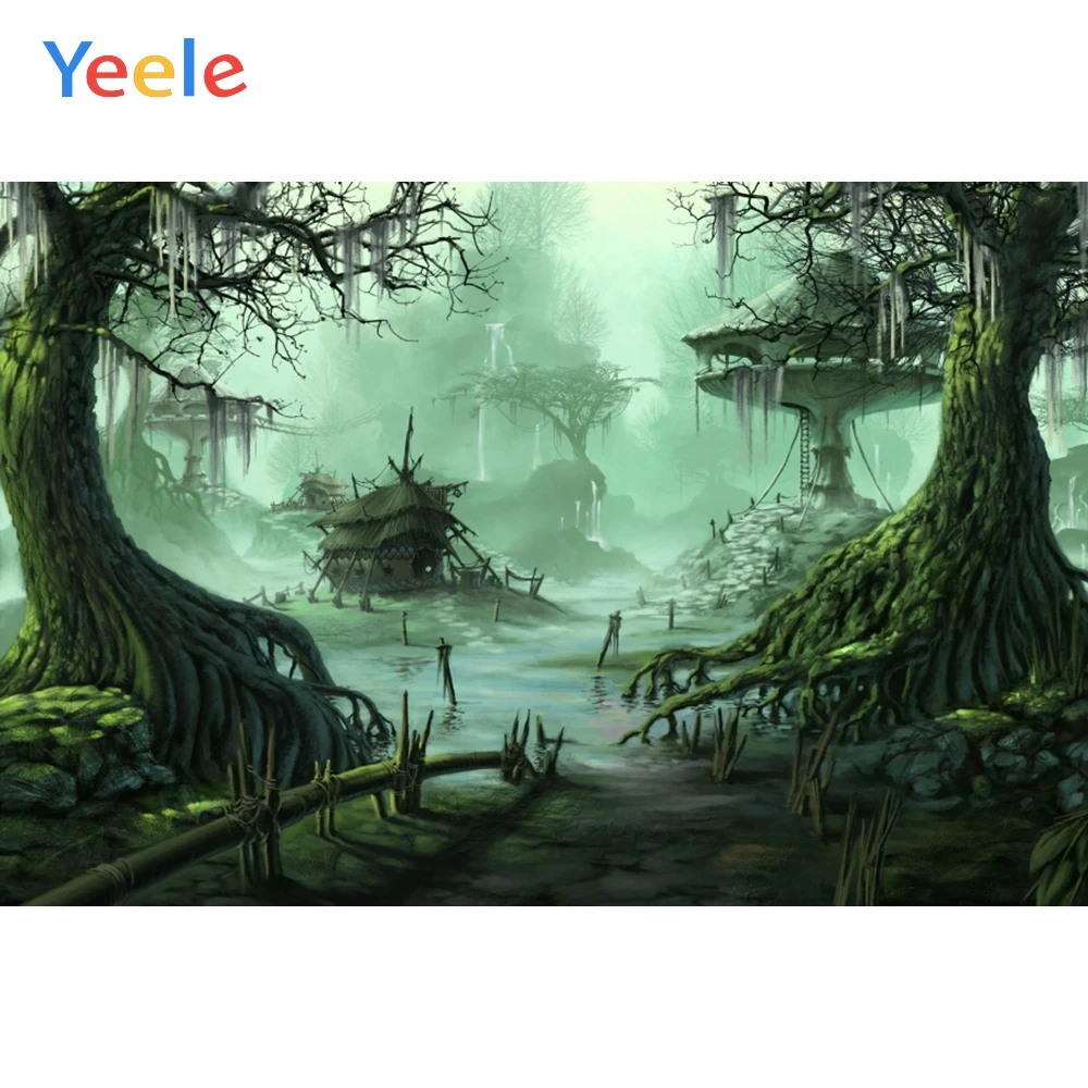 Фоны для фотостудии Yeele Jungle лес странное дерево дом Сумерки ужасные фотографии |