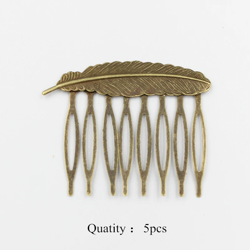 5pcs 5pcs 53x40mm Retro Bronze Feather Hair Comb Hairpin Hair Wear Bride Wedding Hair Accessories Headpiece for Women and Girls - Metal color: 5pcs