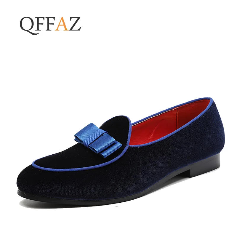 

QFFAZ Men Formal Wedding Leather Shoes 2019 Fashion Bowknot Suede Loafers Male Flats Gentlemen Casual Slip on Leather Shoes