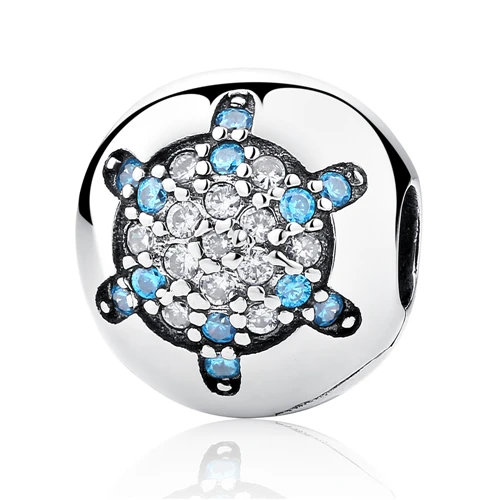 Blue Crystal Аутентичные 925 пробы серебряные хрустальные бусины подвески цветок клип безопасности пробка бусины прозрачный CZ Подходит для оригинальных браслетов Pandora - Цвет: Blue Crystal