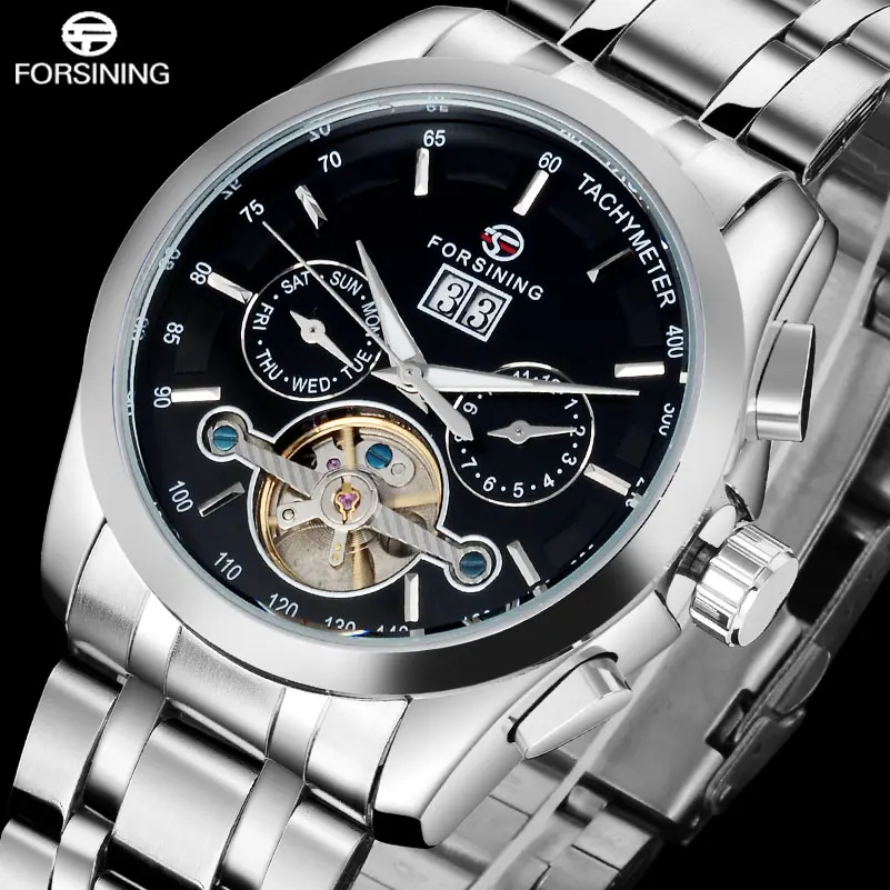 FORSINING 2017 Роскошные Брендовые Часы для мужчин из нержавеющей стали механические
