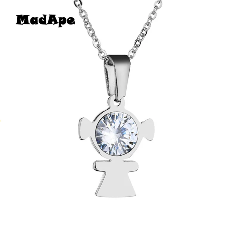 MadApe 2019 Fashion Zircon Family Pendants Necklace Stainless Steel Jewelry Girl Best Friend For Parent Mama Dad Gift | Украшения и