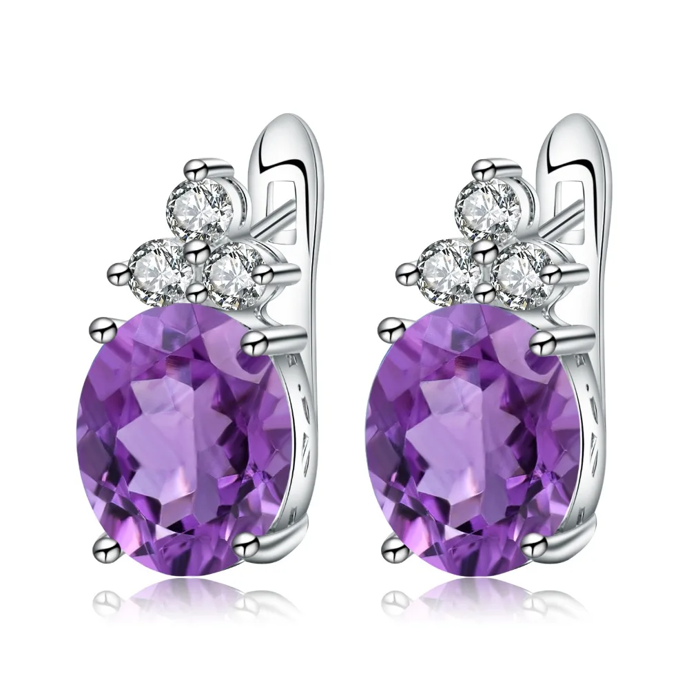 Женские серьги-пусеты GEM'S из серебра 925 пробы с натуральным аметистом 5 21 карат