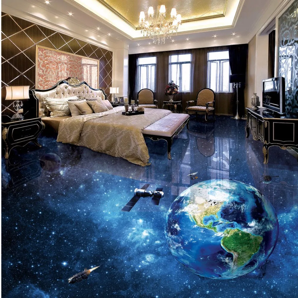 Free Shipping 3D stereo Cosmic Galactic floor wallpaper bathroom Living Room non-slip wear Floor painting mural | Обустройство дома