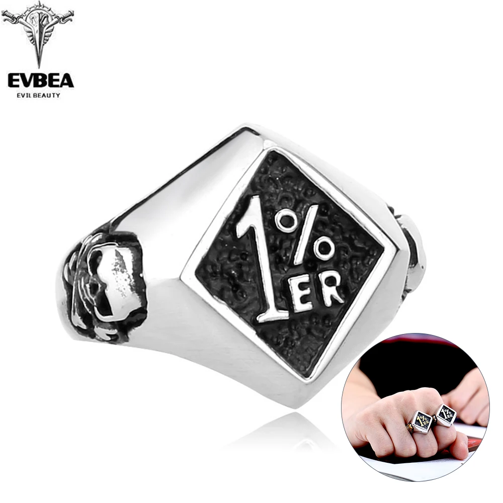 EVBEA Cool 316L Серебряный Байкер из нержавеющей стали 1% er череп кольцо мужские