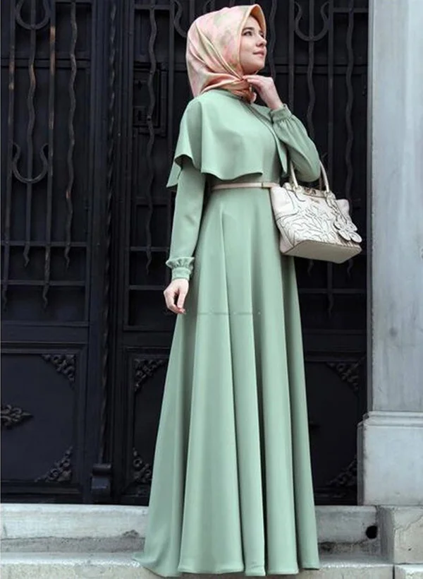 Light green С персонажем и мыском Дубай Турецкая абайа женская одежда мусульманское платье исламское коктейльное дамское винтажное Макси-платье с длинным рукавом - Цвет: Light green