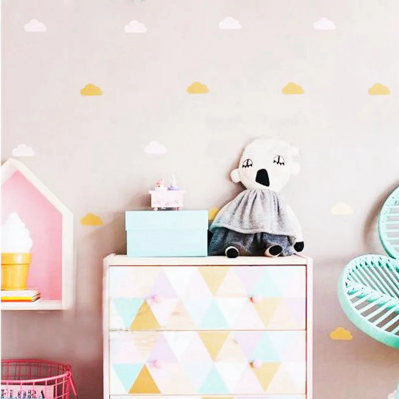 Наклейки на стены в виде облака декор для детской комнаты съемные золотые белые