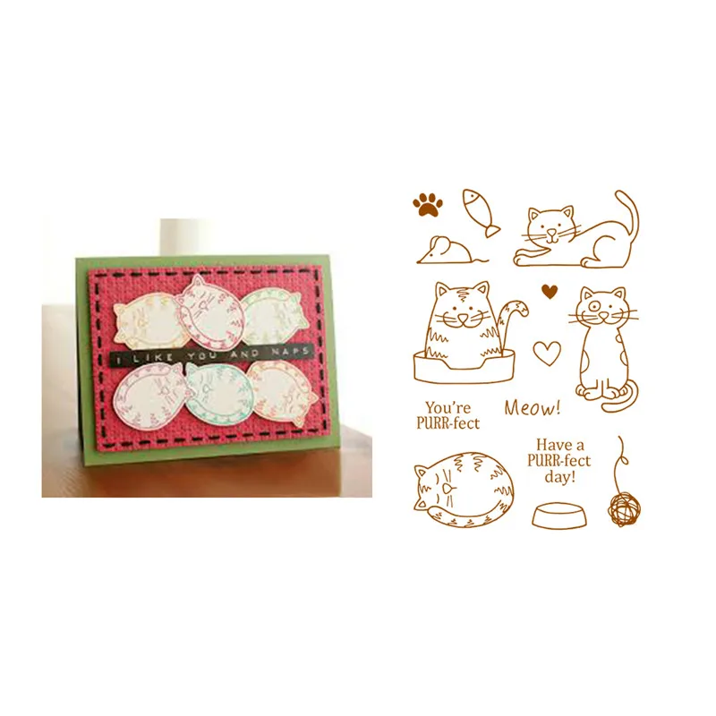 GJCrafts Cute Cats Metal Cutting Dies Cat and Fish Stamps Scrapbook Paper Craft Knife Mould Blade Punch Stencils | Дом и сад