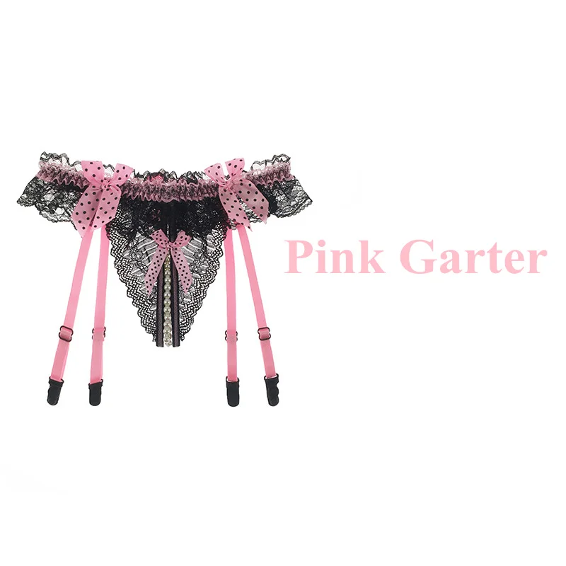 Pink Garter Кружевные чулки до бедра, Эротическое нижнее белье, сексуальные колготки с подвязками, прозрачные чулки с поясом+ длинные чулки, женские сексуальные Чулочные изделия - Цвет: Pink Garter