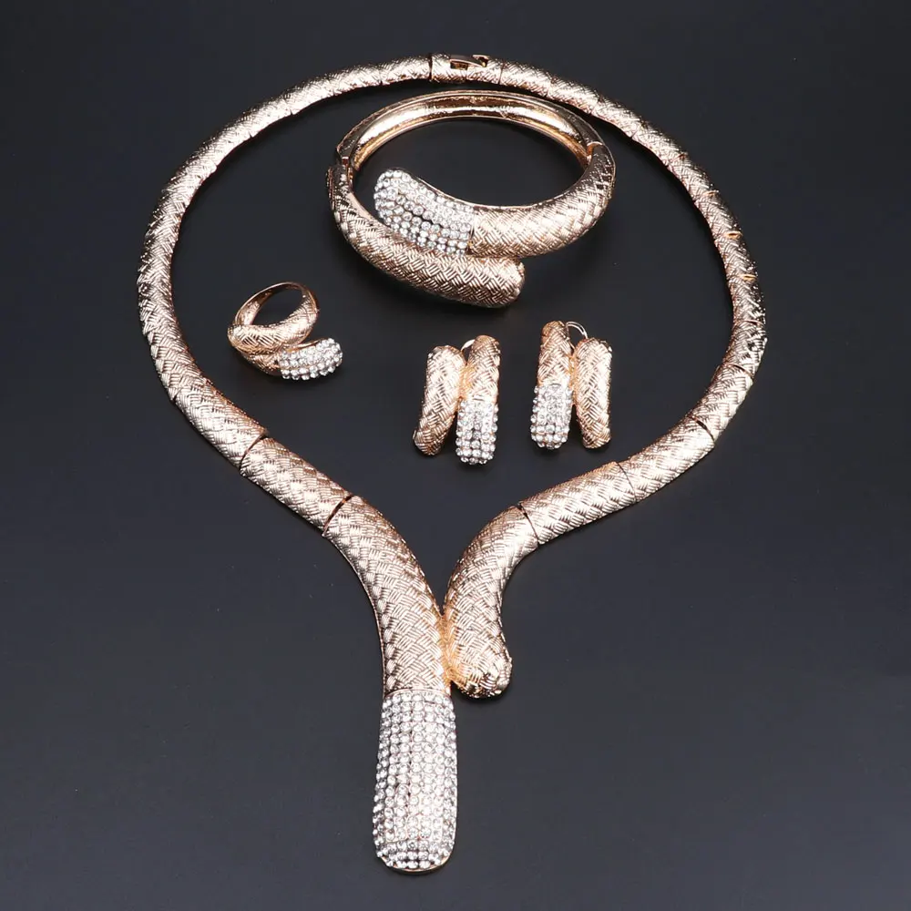 

OEOEOS Dubai Gold Color Necklace Earrings Sets Fashion Design Nigerian Women Wedding Jewelry African Jewelry Sets