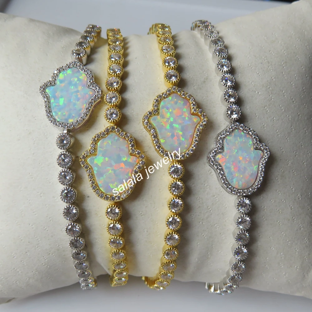 OP17 Белый стерлингового серебра 925 искусственная Хамса &amp Рука огненный опал