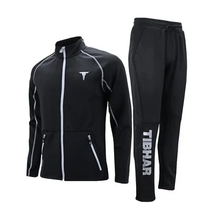 Black Silver suit TIBHAR, спортивная одежда для настольного тенниса, новая куртка, тренировочный костюм с брюками, трикотажный свитер для пинг-понга - Цвет: Black Silver suit