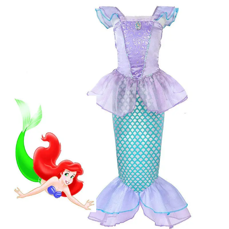 Dresses DAYLEBABY/детская одежда; нарядное платье Русалочки для девочек; платье принцессы Ариэль с повязкой на голову для костюмированной вечеринки на Хэллоуин - Цвет: Dresses