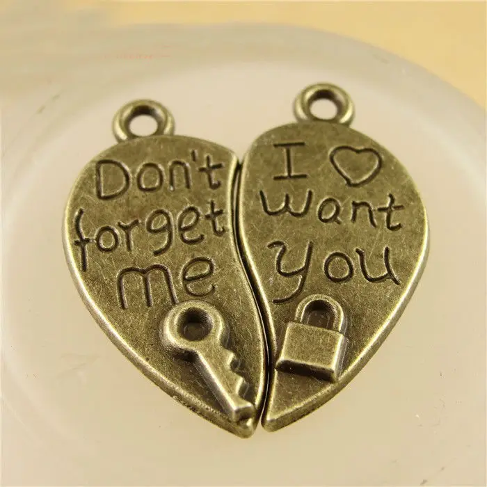SUMOORL 10Pair/lot 26*24mm Love Lock Charms Letter Necklace Don't Forget Me Couple Jewelry Pendant DIY Findings | Украшения и