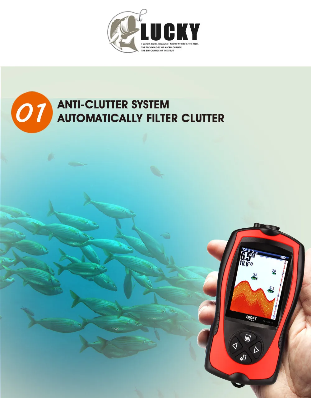 LUCKY FF1108-1CWLA Wireless Sonar Fishing Finder Transducer ICE/Ocean/Boat Fish Finder Alarm Fish Finder Sonar Sensor Fishing