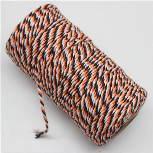 Black orange white 100 м* 2 мм двойной цвет хлопок Бейкер веревка шпагат для ручной работы аксессуары Свадебная вечеринка украшения подарок DIY упаковка - Цвет: Black orange white