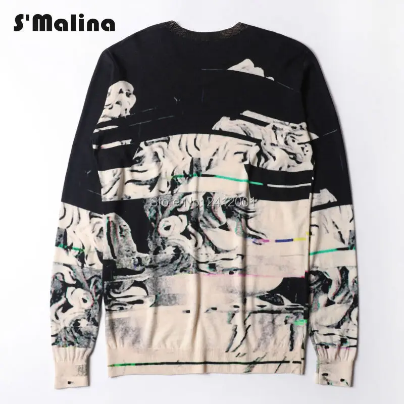 Бесплатная доставка 2016 Осень/Зима Человек Шерстяной Свитер с Граффити Печати