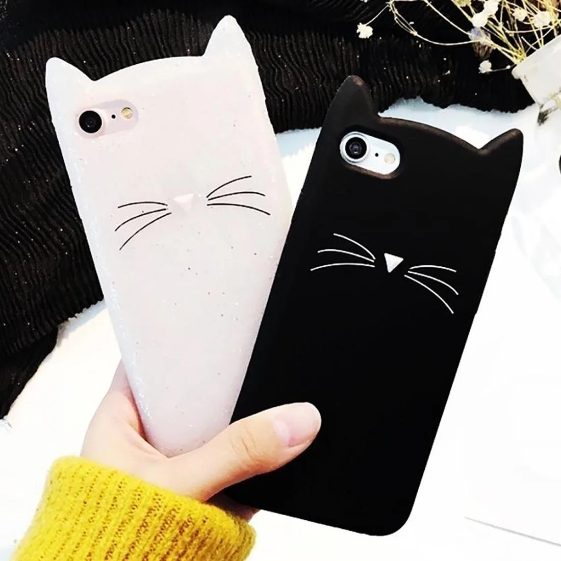Мягкий Блестящий силиконовый чехол для телефона с 3d изображением кота IPhone 7/7