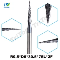 2pcslot r0 5d630 575l2f hv3300 solid tungsten carbide coated ball nose taper end mill cone type cnc milling cutter tool