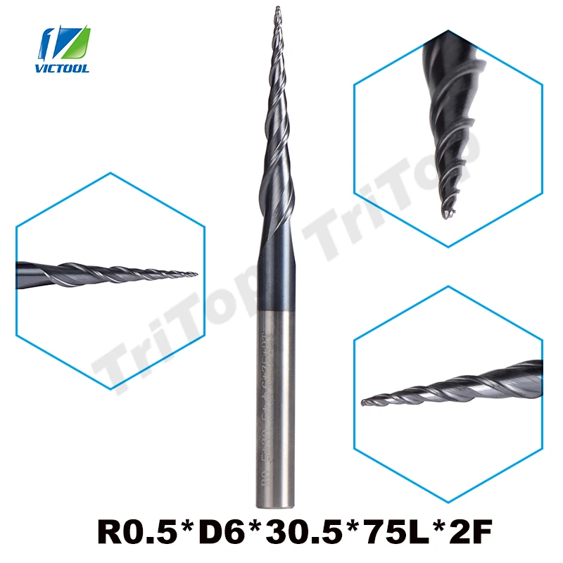 2 шт./набор R0.5*D6*30.5*75L*2F HV3300 твердая фреза с сердечником покрыта вольфрамом