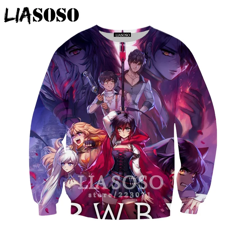 LIASOSO Осень Новые мужские и женские модные толстовки 3D принт Аниме RWBY Толстовка длинный рукав хип хоп Harajuku пуловер B012-19