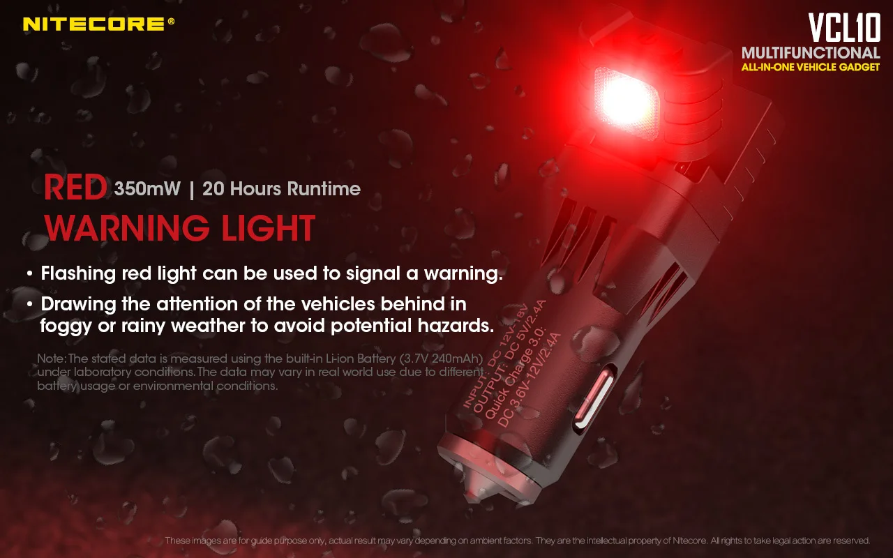 Nitecore vcl10 многофункциональный все-в-одном автомобиль гаджет поддержка QC 3,0 Автомобильное зарядное устройство/стекло Выключатель/аварийный Предупреждение ющий светильник