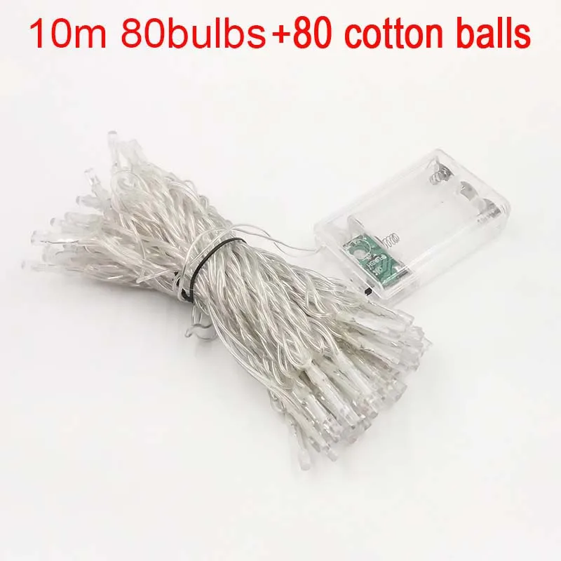 

10m 80 Cotton Ball LED String Fairy Light Battery Powered LED Christmas Holiday Lights Garland guirlande lumineuse luces lampjes