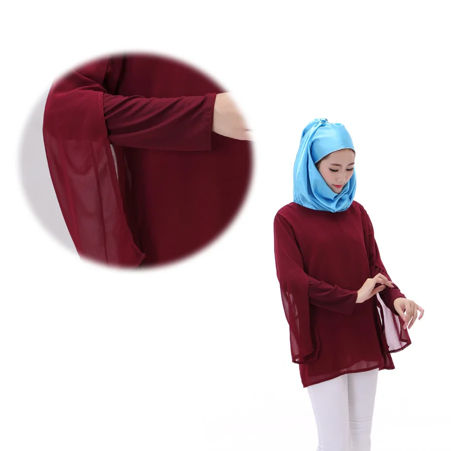 Однотонная мусульманская шифоновая блузка мусульманские Женские топы для