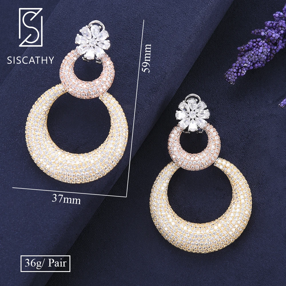 

Siscathy 37*59mm Trendy Round Shape Big Drop Dangle Earrings Fashion Jewelry for Women Nigerian Dubai Engagement Wedding Earring