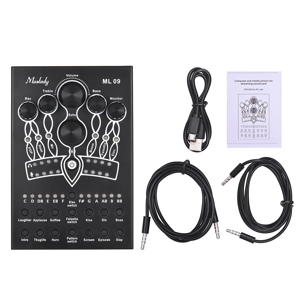 

Muslady ML09 Portable External Sound Card 7 Modes 12 Sound Effects for Smartphone Computer Online Singing Recording Live