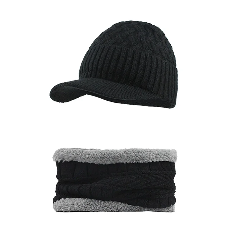 [FLB] зимняя шапочка-шарф skullies beanies Мягкий Череп теплая мешковатая шапка маска Gorros зимние шапки для мужчин женщин трикотажные HatF18025 - Цвет: Black Set