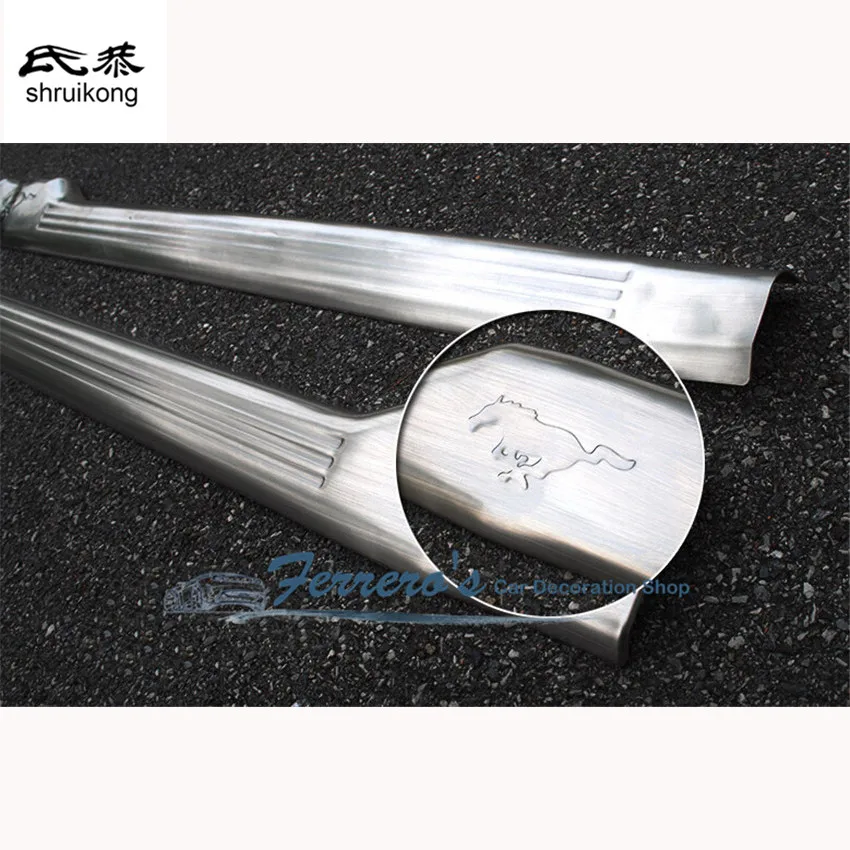 

Free shipping 2pcs/lot car stickers styling for 2015 2016 new ford mustang stainless steel inside door sill scuff plate
